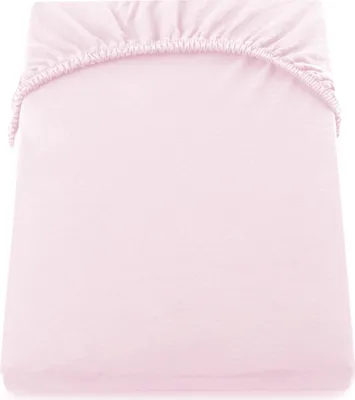 A pink fitted sheet is folded and presented on a white background.