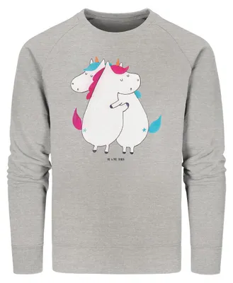 Produktbild von Mr. & Mrs. Panda Baumwoll Pullover Einhörner Umarmen Größe L - Heather Grey - Geschenk, Pulli, Liebe, Einhorn, Sweatshirt, Sweater, Schwestern, Rundhals, Familie, Unicorn