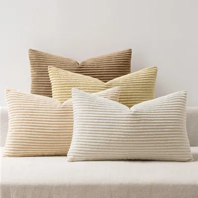 Produktbild von Kissenbezüge aus Cord, 40 x 60 cm, Herbst, 4er-Set, Dekokissen, Sofakissen, weiche Cordkissen, für Wohnzimmer und Schlafzimmer, beige