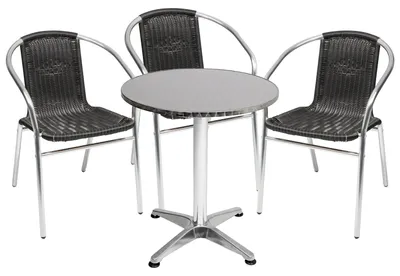 Produktbild von Bistrogarnitur rund 4-teilig Aluminium - Rattan / Schwarz