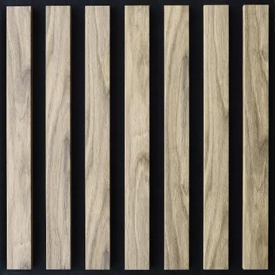 Produktbild von FLLOW Akustikpaneel 50x50 cm 7L Eiche Catania 4er Set Wandpaneel auf schwarzem Filz Lamellenpaneel