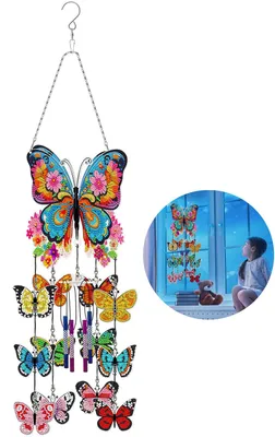 Produktbild von Windspiel – Diamantmalerei-Windspiel – 73 × 19 cm – Schmetterlings-Fensterhänger