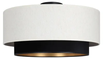 Produktbild von Deckenlampe Metall Stoff 45 cm breit in Schwarz Weiß Gold E27 rund Modern