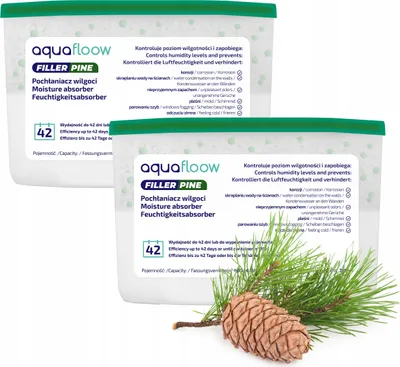 Produktbild von AquaFloow Refiller Feuchtigkeitsabsorber 400 ml - Pinienduft - 2 Stück | Feuchtigkeitsabsorber für Räume | Duftender Feuchtigkeitsabsorber für Bäder
