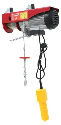 Produktbild von Elektroseilzug - Elektrische Seilwinde mit Kabelsteuerung - 1300 W - 220 V - 800 kg bei Doppelzug / 400 kg bei Einzelzug - 12 m Hubhöhe - Rot