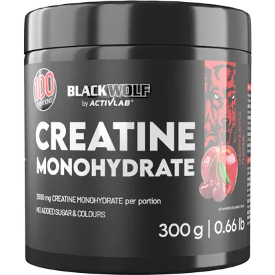 Produktbild von Black Wolf Creatine Monohydrat Pulver 300 g – 2600 mg Creatin pro Portion – Ohne Zuckerzusatz – Für Sportler – Kirsch-Apfel