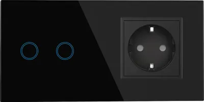 Produktbild von Touchschalter Panel 2+dose Glas schwarz Qtouch Wandschalter ohne Modul Schuko Steckdose