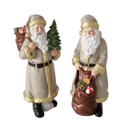 Produktbild von Weihnachtsmann Figur Christino 2er Set Handbemalt Beige Dekofigur 18,5cm