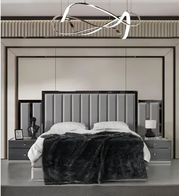 Immagine prodotto di Camera da letto completa letto matrimoniale comodini 4 pezzi armadio grigio