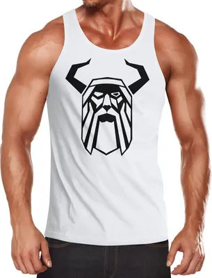 Produktbild von Herren Tank-Top Odin Helm Krieger Valhalla Fashion Streetstyle Muskelshirt Muscle Shirt Neverless® weiß M
