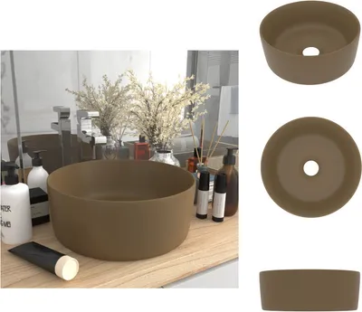 Obrázek produktu pro vidaXL kulaté umyvadlo matné krémové 40x15 cm keramické - Koupelnové umyvadlo