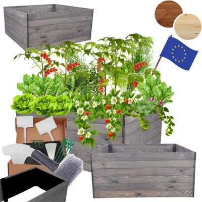 Produktbild von MODO24 Hochbeet Holz, Pflanzkasten, Massivholz, Kiefer, Kräuterbeet, Blumenkasten, Garten, Terrasse, 54x120x117 cm, Grau, ZP06