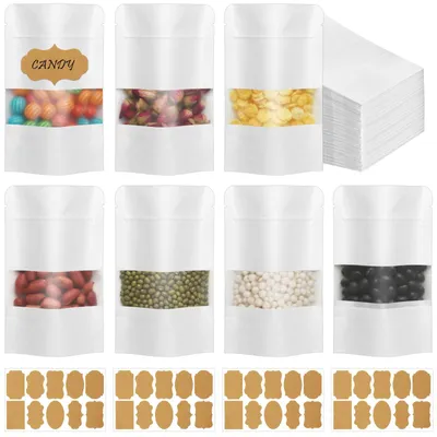 Immagine prodotto di 100 sacchetti di carta kraft con finestra e adesivi