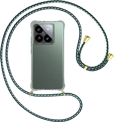 Produktbild von Handykette Backcover-Schutzhülle mit Band (Metall goldfarben) für Xiaomi 14T Pro 5G - grün/blau/weiß