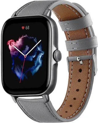 Produktbild von Strap-it Amazfit GTS 3 Armband Leder (Grau)