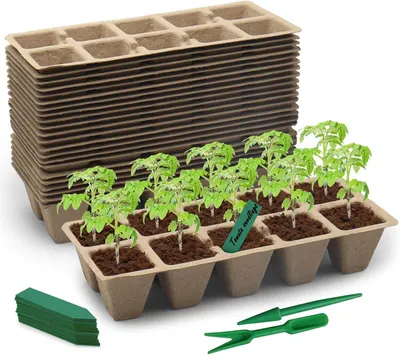 Produktbild von Anzuchtschalen 30 Stück, 10 Zellen, kompostierbar, Papierfasern, für Gartenarbeit
