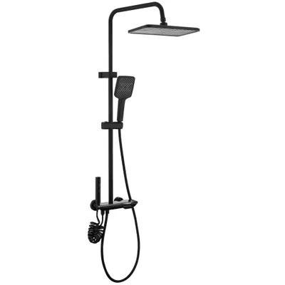 Produktbild von Duschsystem Messing, 4 Wasserausgabe Modi, Duscharmatur Komplettset Schwarz, Duschset Digitale Temperaturanzeige mit Atmosphärenlicht Schwarz