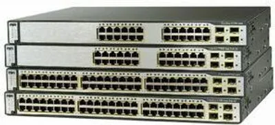 Produktbild von Cisco Catalyst 3750 48-Port Multi-Layer Ethernet Switch, RMON 1, RMON 2, RMON 3, RMON 9, Telnet, SNMP 3, IEEE 802.1D, IEEE 802.1p, IEEE 802.1Q, IEEE 802.1s, IEEE 802.1w, IEEE 802.1x, IEEE 802.3, IEEE 802.3, 445 x 460 x 45 mm, verkabelt, 0 - 45 °C, 0 - 95%