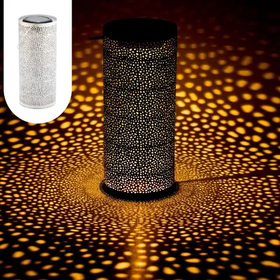 Produktbild von Marrakesch Solarlaterne für außen mit Henkel aus Metall 30cm Groß | Moderne Outdoor Solar LED Laterne Feroe Weiss IP65 Wasserdicht als Gartendeko Deko