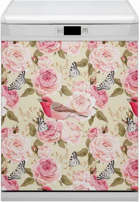 Produktbild von Magnet Folie für Geschirrspüler Küche Magnetmatte 60x70 cm  Nachbildung Geschirrspüle  - Vögel und Blumen