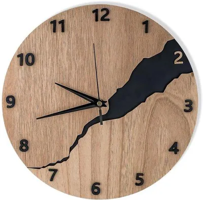 Produktbild von Unyqoos® Wanduhr 30 cm – geräuschloses Quarzwerk, rustikales Holz mit schwarzem Craquelé, große 3D-Ziffern, ohne Glas, für Wohnraum & Büro
