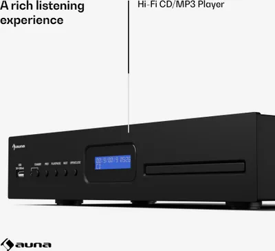 Obrázok produktu pre Auna HiFi zosilňovač s výkonom 2x60 W, Bluetooth, DAB+ rádio, pripojenie CD/DVD prehrávača, diaľkové ovládanie - Vysokokvalitný zosilňovač pre gramofóny a ďalšie zariadenia