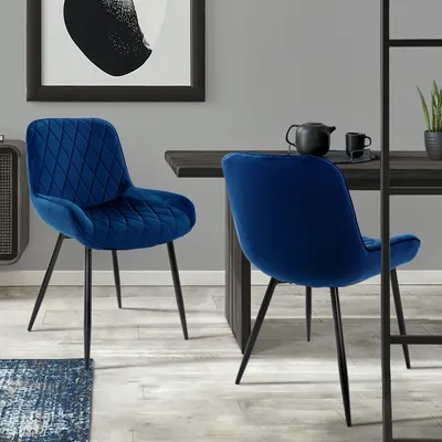Produktbild von ML-Design 2er Set Esszimmerstühle mit Rücken- und Armlehnen, Dunkelblau, Samt Sitzfläche, Polsterstuhl mit Metallbeine