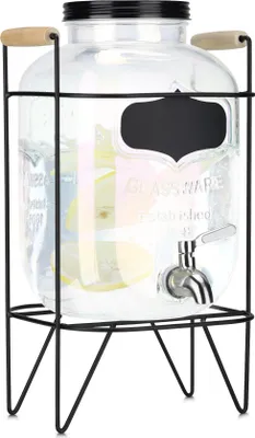 Produktbild von Navaris Getränkespender 5 Liter aus Glas - Zapfhahn aus Edelstahl und Ständer - Wasserspender Glasbehälter für kalte Getränke - Regenbogeneffekt