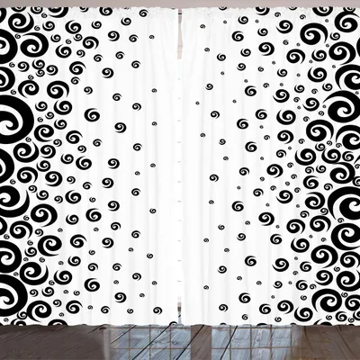 Produktbild von ARANDE Schwarz und weiß Gardine, Abstraktes Design-Kunst-Art-Grafik-dekoratives gewirbeltes kreisförmiges Muster, 280 x 175 cm, Schwarz und weiß
