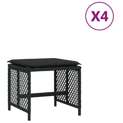 Image de Tabourets de jardin et coussins lot de 4 noir 41x41x36 cm rotin