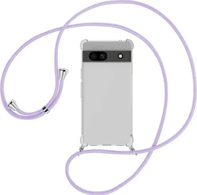 Produktbild von Handykette Backcover-Schutzhülle mit Band (Metall silberfarben) für Google Pixel 7a - violett