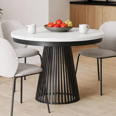 Produktbild von BEAUTYSOFA | Runder Ausziehbarer Tisch LUMI Ø 120–200 cm, Tisch für Esszimmer, Loft-Stil, Skandinavische, Schwarz/Weiß