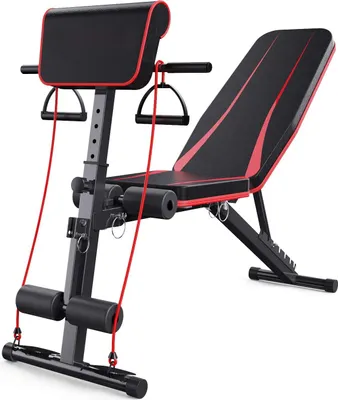 Produktbild von Klapp-Hantelbank, multifunktionale verstellbare Hantelbank, Gym-Hantelbank mit 7 verstellbaren Positionen und 2 Heimtrainingsgurten