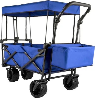 Produktbild von Kleiner, opvouwbare Transportwagen mit Dach - 927 x 543 x 985 cm - luftgefütterte Reifen - 100 kg Tragfähigkeit - blau