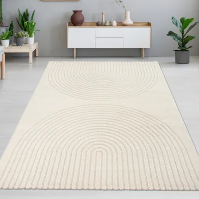 Obrázek produktu pro Koberec do obývacího pokoje a ložnice s 3D efektem a vzorem mašlí v krémové barvě - 160 x 220 cm