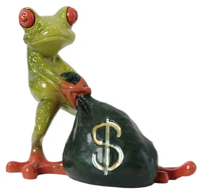 Produktbild von Geldsack-Froschfigur – Glücksbringer und Reichtum – Froschstatue aus Kunstharz – Cartoon-Figur – Dekoration für Zuhause, Büro oder Schreibtisch