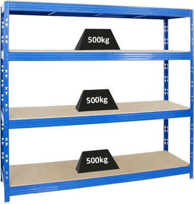 Produktbild von Profi Schwerlastregal RHINO | HxBxT 180x200x60cm | 4 Spanplatten-Ebenen 16mm | Fachlast 500kg | Blau
