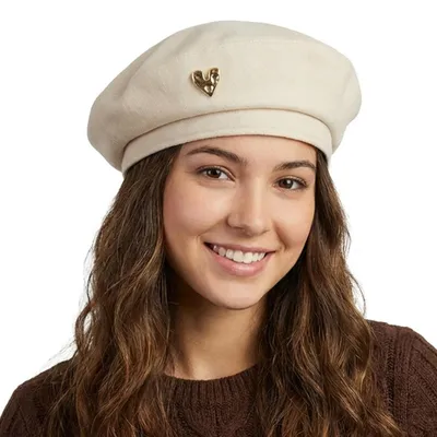 Productafbeelding van Baskenmuts voor dames, katoen, baret, schildersmuts, kunstenaarsmuts, maat 56-59, beige