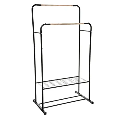 Zdjęcie produktu dla Wieszak do przedpokoju z półką na buty, 2 drążki, 80x50x150 cm