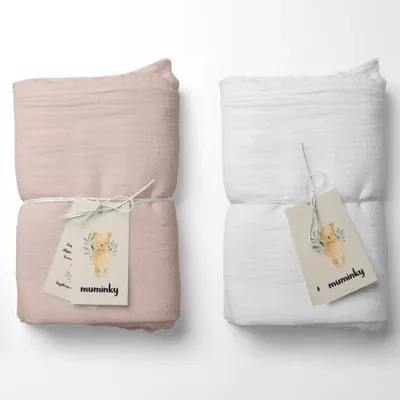 Produktbild von Muminky | Musselin Windeln - 50x60 cm - Weiß und Rosa - Hipoallergen - Weich und Atmungsaktiv