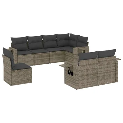 Produktbild von Modulares Garten-Sofaset, 8-teilig, für Terrasse & Balkon, aus UV-beständigem Poly Rattan, mit abnehmbaren, waschbaren Kissen, Grau