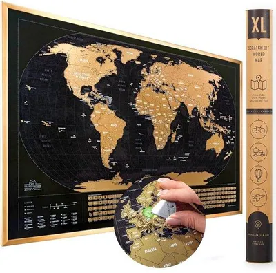 Produktbild von Famanu Weltkarte XL mit 196 Flaggen - 36" x 24" Rahmenoption - Bunte und edle Scratch Map für Reisende