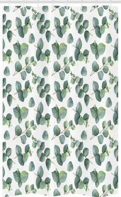 Image de ABAKUHAUS Rideau de douche étroit, aquarelle Eucalyptus Art, ensemble de décoration pour salle de bain en tissu avec crochets, 120 x 180 cm, vert, marron clair, blanc