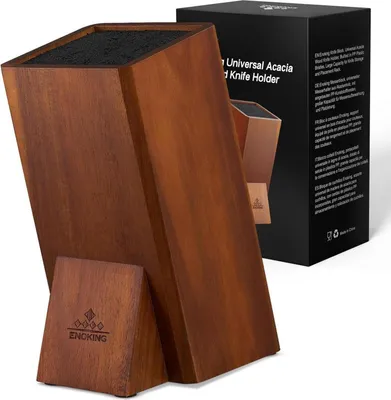 Image de ENOKING Bloc à couteaux en acacia avec poils en plastique amovibles