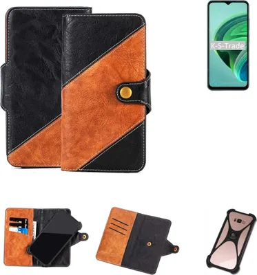 Produktbild von K-S-Trade Handyhülle Schutzhülle Bookstyle Case Wallet-Case kompatibel mit Xiaomi Redmi 10 5G Handy Cover Bumper Klapphülle schwarz hellbraun 1x