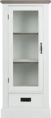 Produktbild von Kleiner Vitrinenschrank "Viktoria", weiß, Kiefernholz Glastür, Schublade, 36x54x130 cm
