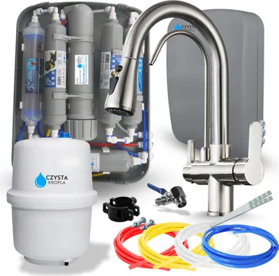 Image de Robinet de cuisine 3 voies Ari Nordic avec filtre à eau RO7 Slim, filtration 7 étapes, inox brossé, bec pivotant