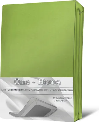 A product package for a fitted sheet, showing the product color and material composition.