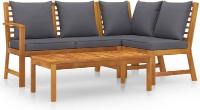 Image de vidaXL Ensemble de salon de jardin 4 pièces avec coussins en bois massif d'acacia