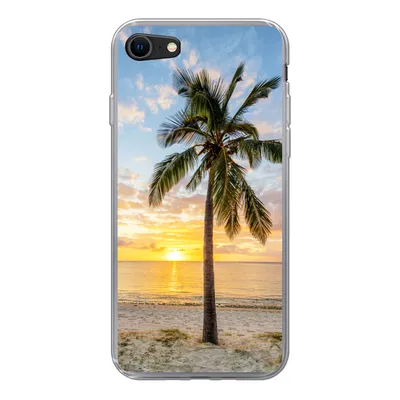 Produktbild von MuchoWow® Handyhülle Schutzhülle Hülle für iPhone SE 2022 Strand - Palme - Sonnenuntergang Silikon Softcase Handy Hülle - Schutzhülle